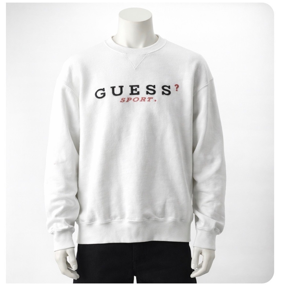 Guess Sport USA Vintage White Crewneck Sweatshirt Mens Large‎ Boxy Fit Logo 90s